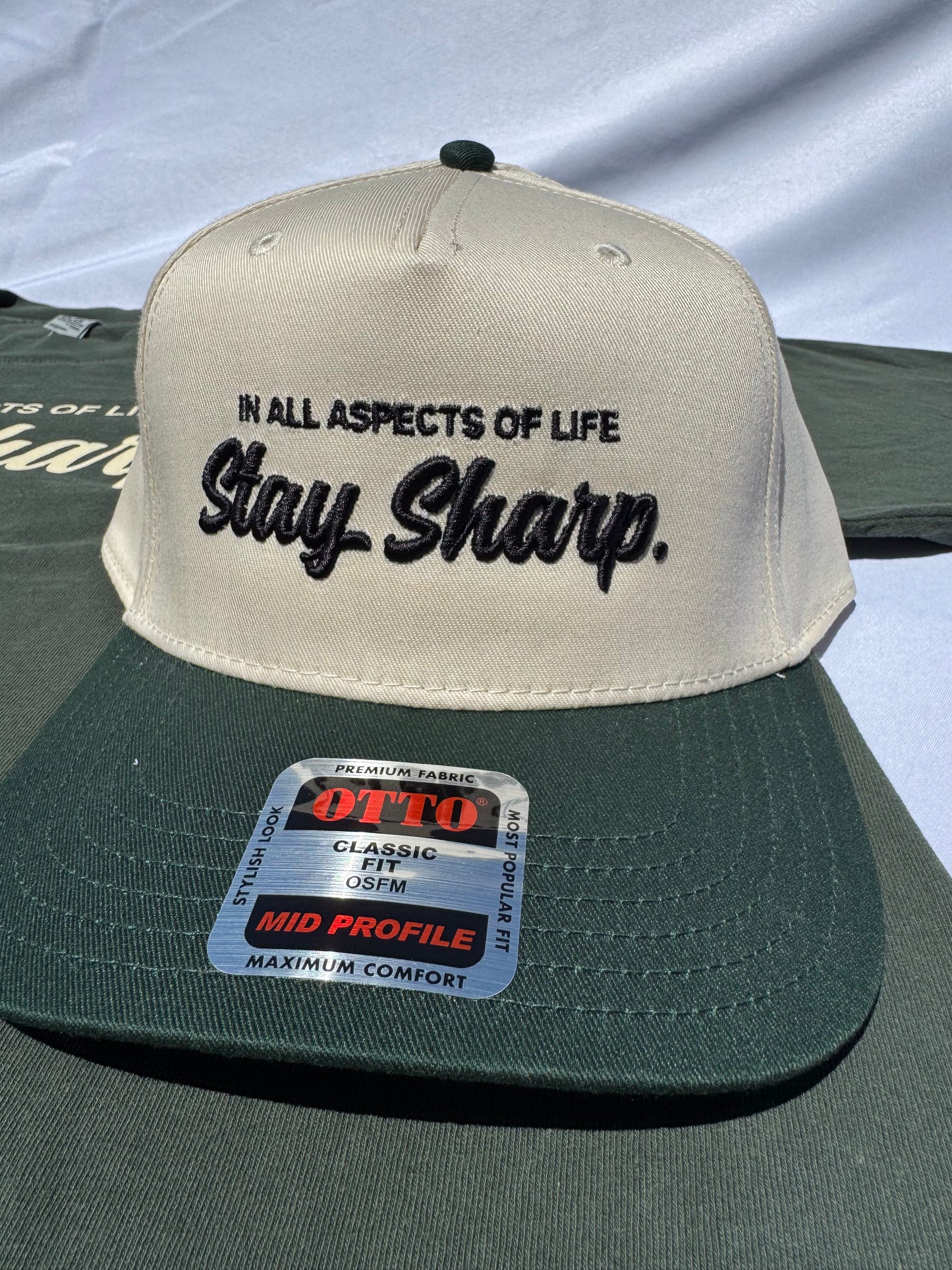 -Stay Sharp- Bone/Ivory Green Snapback