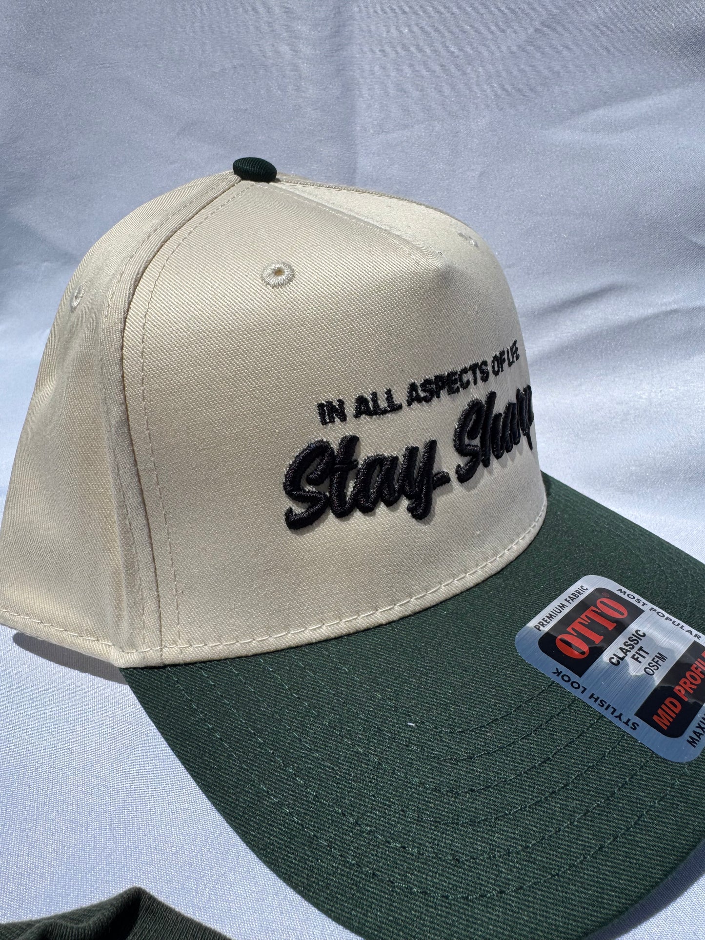 -Stay Sharp- Bone/Ivory Green Snapback