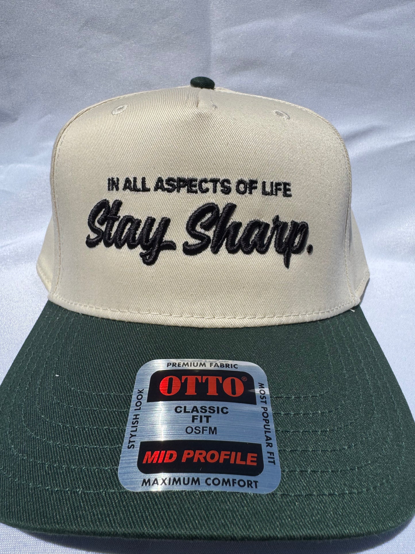 -Stay Sharp- Bone/Ivory Green Snapback
