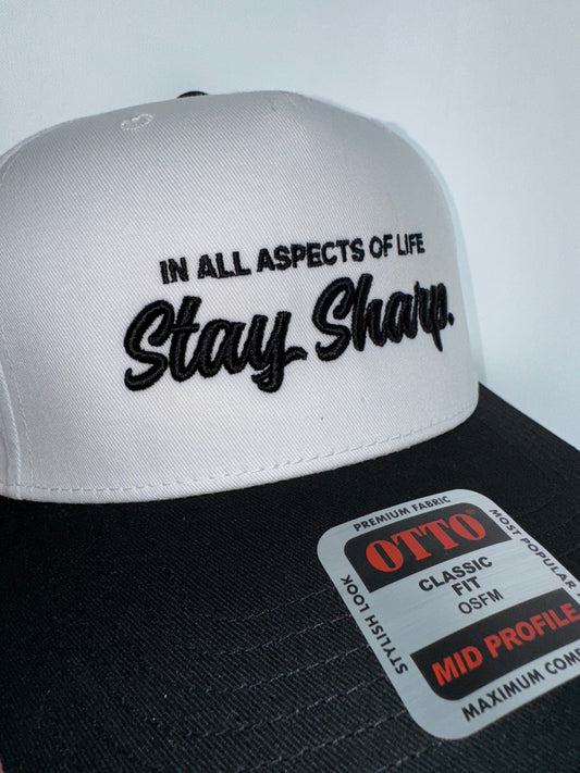 -Stay Sharp- White/Black Snapback